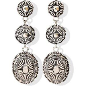 Western Earrings for Women Oval Turquoise Dangle Earrings Vintage Silver